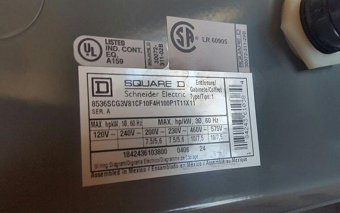Used Square D 22" x 16" Enclosure Motor Control Start/Stop with 8536SCO3H100S