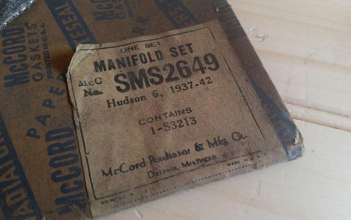 McCord "Manifold Set" SMS2649, S3213 - for 1937 - 1942 Hudson 6 - GASKET ONLY