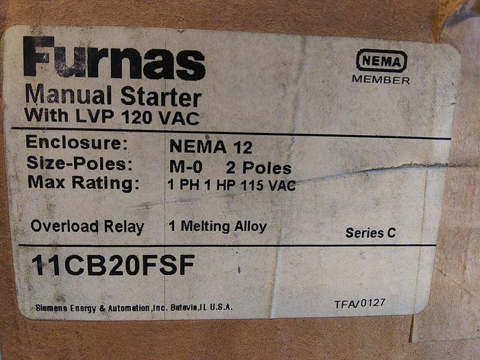 Furnas 11CB20FSF Manual Starter with Low Voltage Protection 120VAC