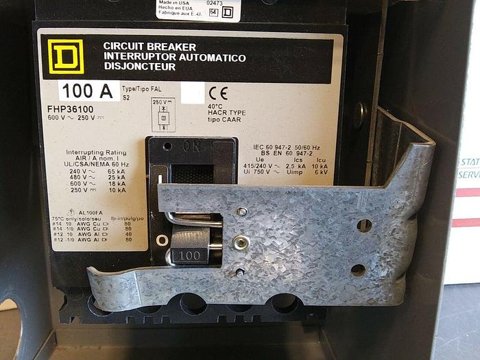 Used Square D PFH36100G I-LINE 100amp Circuit Breaker Disconnector