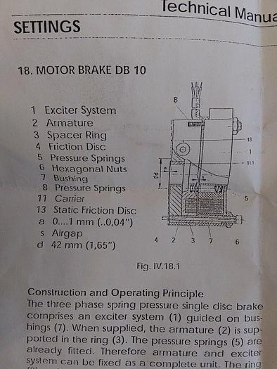Used Brake Assembly DB10 Spring Pressure Single Disc Brake