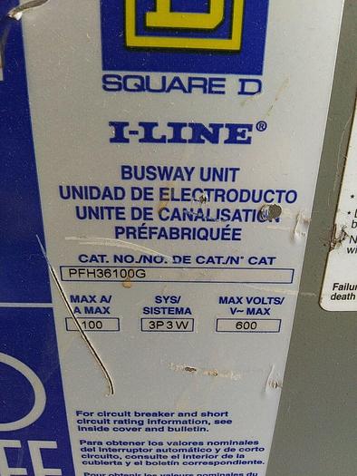 Used Square D PFH36100G I-LINE 100amp Circuit Breaker Disconnector