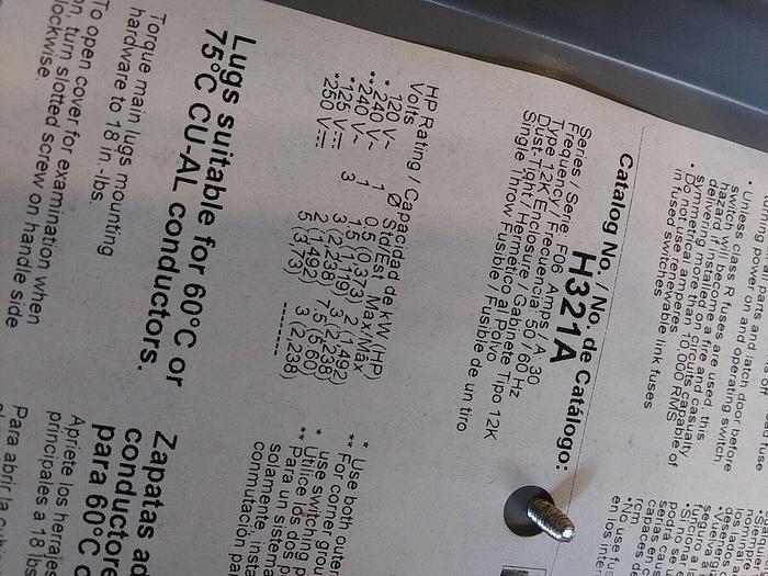 Square D H321A Heavy Duty Safety Switch 30A