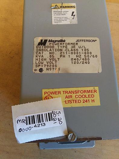 Used Jefferson 211-0001-000 Transformer 240/480volts Outdoor Type 3R