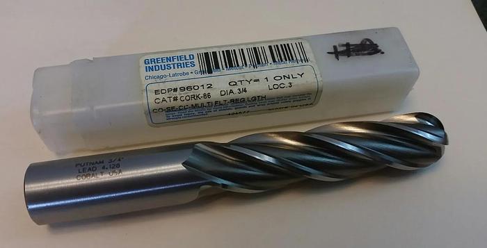 Used Greenfield Industries 96012, 3/4" Dia 4 Flute End Mill