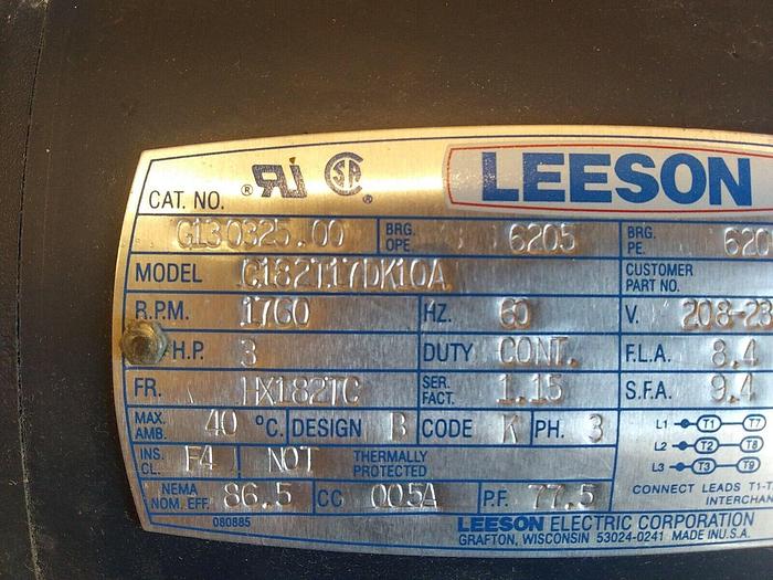 Used Leeson C182T17DK10A 3HP Motor