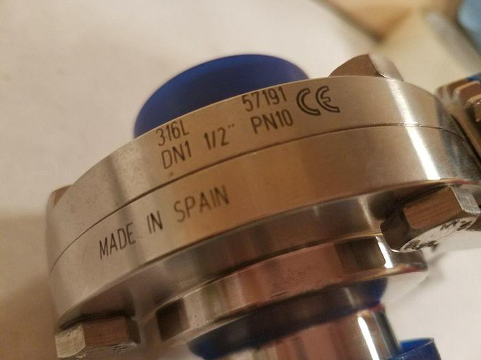 Used Jensen 316L 1 1/2" Hand Lever Butterfly Sanitart Valve, 57191 DN PN10