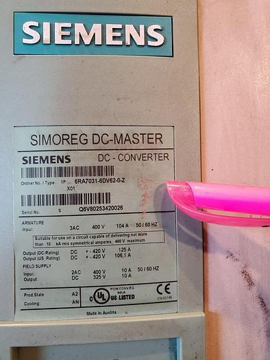 Used Siemens 6RA7031-6DV62-0-Z SIMOREG, DC-CONVERTER 6RA7031-6DV62