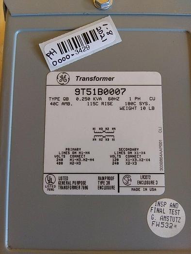 9T51B0007 General Electric Dry Type Control Transformer. 1 Phase
