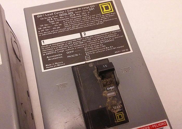 Used Square D Electrical Breakers QO2L30S G01, TYPE 1 Enclosure, Set of 2