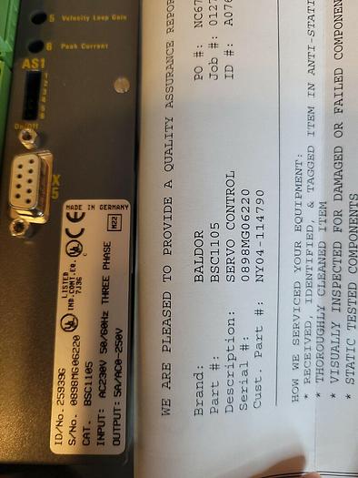 Used Baldor BSC1105 Servo Control - Fully Refurbished w/ Assurance Report