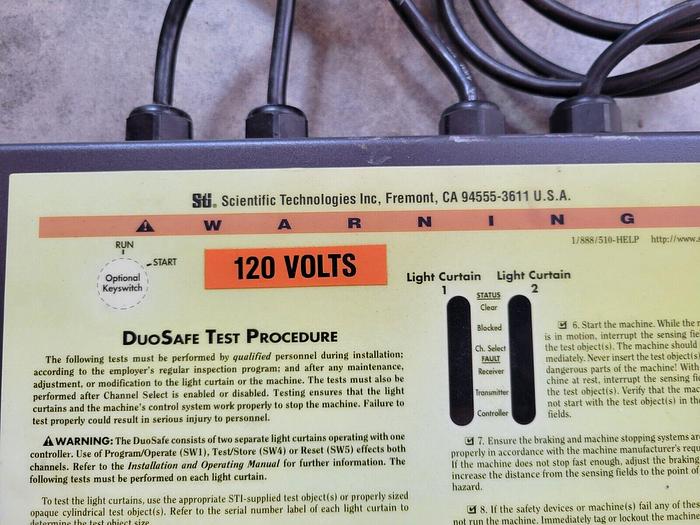 Used Sti MiniSafe 42672-0400 & 42687-0400 Light Curtain Set & 43207-0010 Panel