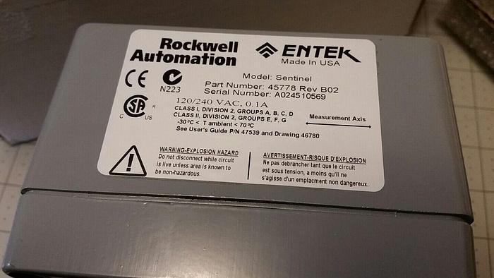 Used Rockwell Automation Entek Sentinel Vibration Monitor - 45778 Rev B02 120/240Vac