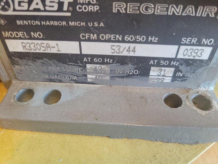 Used Gast R3305A-1 Regenair, Emerson Electric J410, P55BES-535