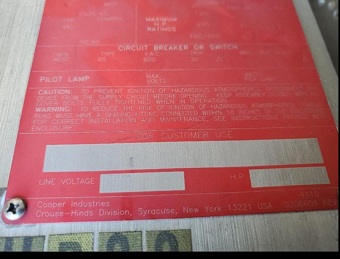 Used Cooper Crouse Hinds EBMCOFD EBMC WFD30J36 W643 W/FH36