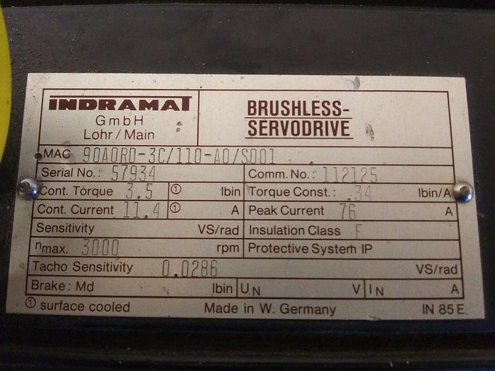 Used Indramat MAC90A0RD-3C/110-AO/S001 Servo Motor