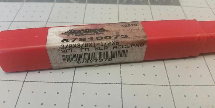 Used Accupro 87810073 Carbide 2FL End Mill - 3/8 x 3/8 x 1-1/2 x 6 OAL