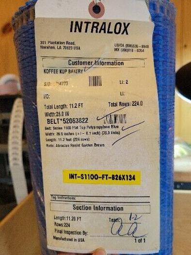 Intralox INT-S1100-FT-B26X134, 11.2' x 26", Series 1100 Flat Top, 52063822