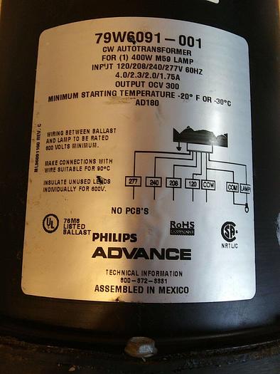 Used Philips 79W6091-001 CW Autotransformer for 400w M59 Lamp
