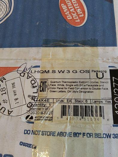 Used Lithonia LHQM S W 3 G OS LED/Exit Combo *No battary