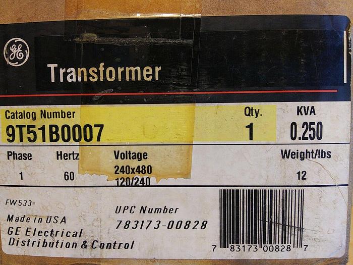 9T51B0007 General Electric Dry Type Control Transformer. 1 Phase