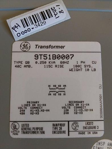 9T51B0007 General Electric Dry Type Control Transformer. 1 Phase