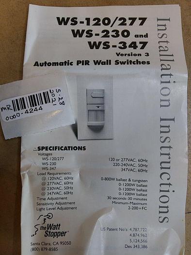 The Watt Stopper WS-120/277 WS-120/277-W Passive Infrared Automatic Wall Switch