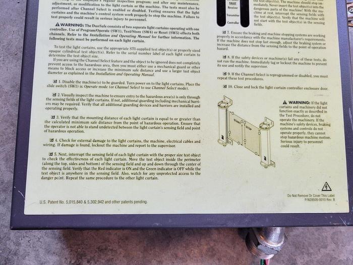 Used Sti MiniSafe 42672-0400 & 42687-0400 Light Curtain Set & 43207-0010 Panel