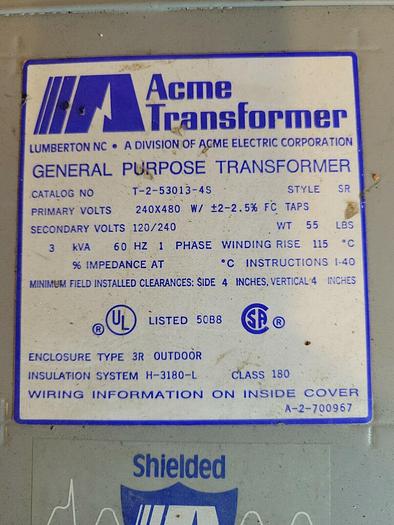 Used Acme Transformer T-2-53013-4S, General Purpose