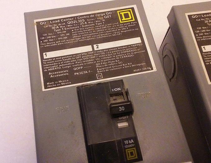 Used Square D Electrical Breakers QO2L30S G01, TYPE 1 Enclosure, Set of 2