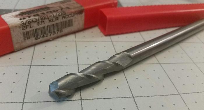 Used Accupro 87810073 Carbide 2FL End Mill - 3/8 x 3/8 x 1-1/2 x 6 OAL