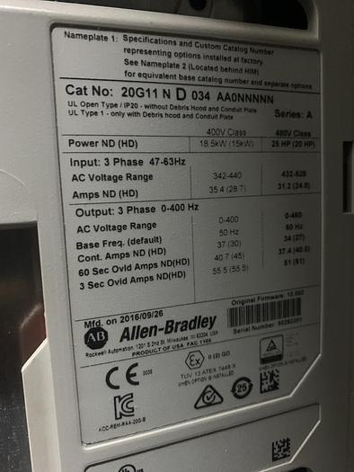Used ALLEN BRADLEY OVERHEAD CRANE DRIVE SYSTEM MFG. 2016