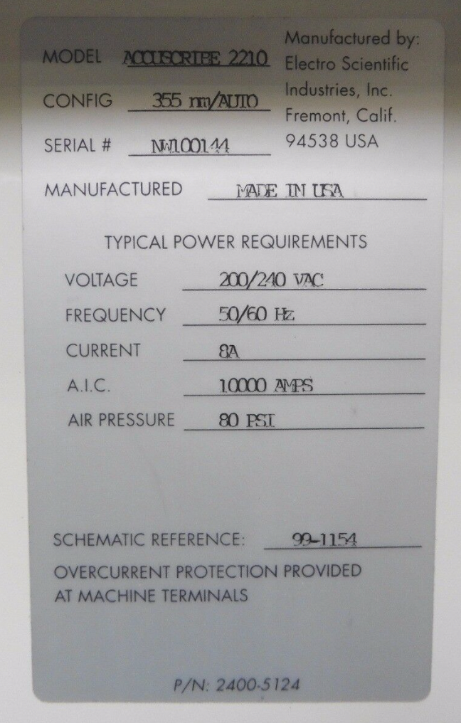 Used ESI AccuScribe 2210 355nm/Auto Laser Wafer Scriber