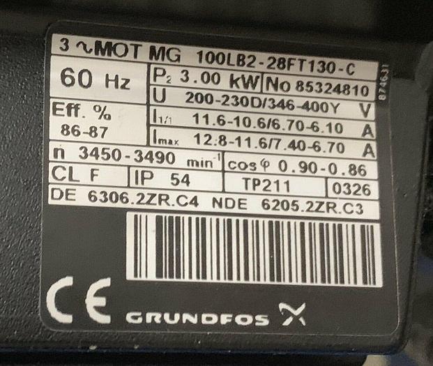 Used Grundfos MOT MG 100LB2-28FT130-C Pump