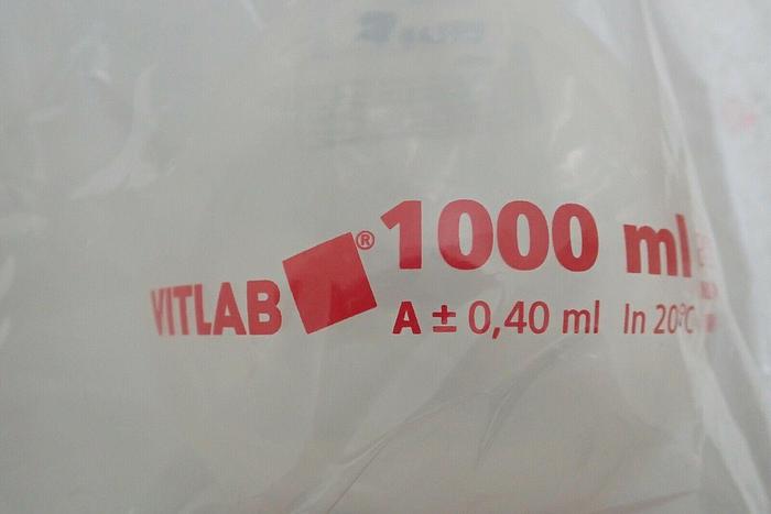 Used Vitlab 67604 Volumetric Flask, 1000ml, Class A, Box of 3