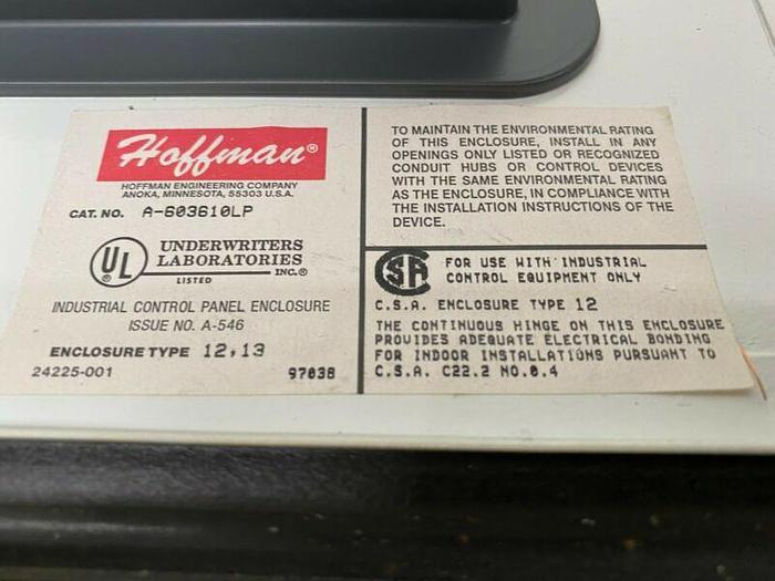 Used Hoffman 60" x 36" x 10" Water Proof Electrical Enclosure