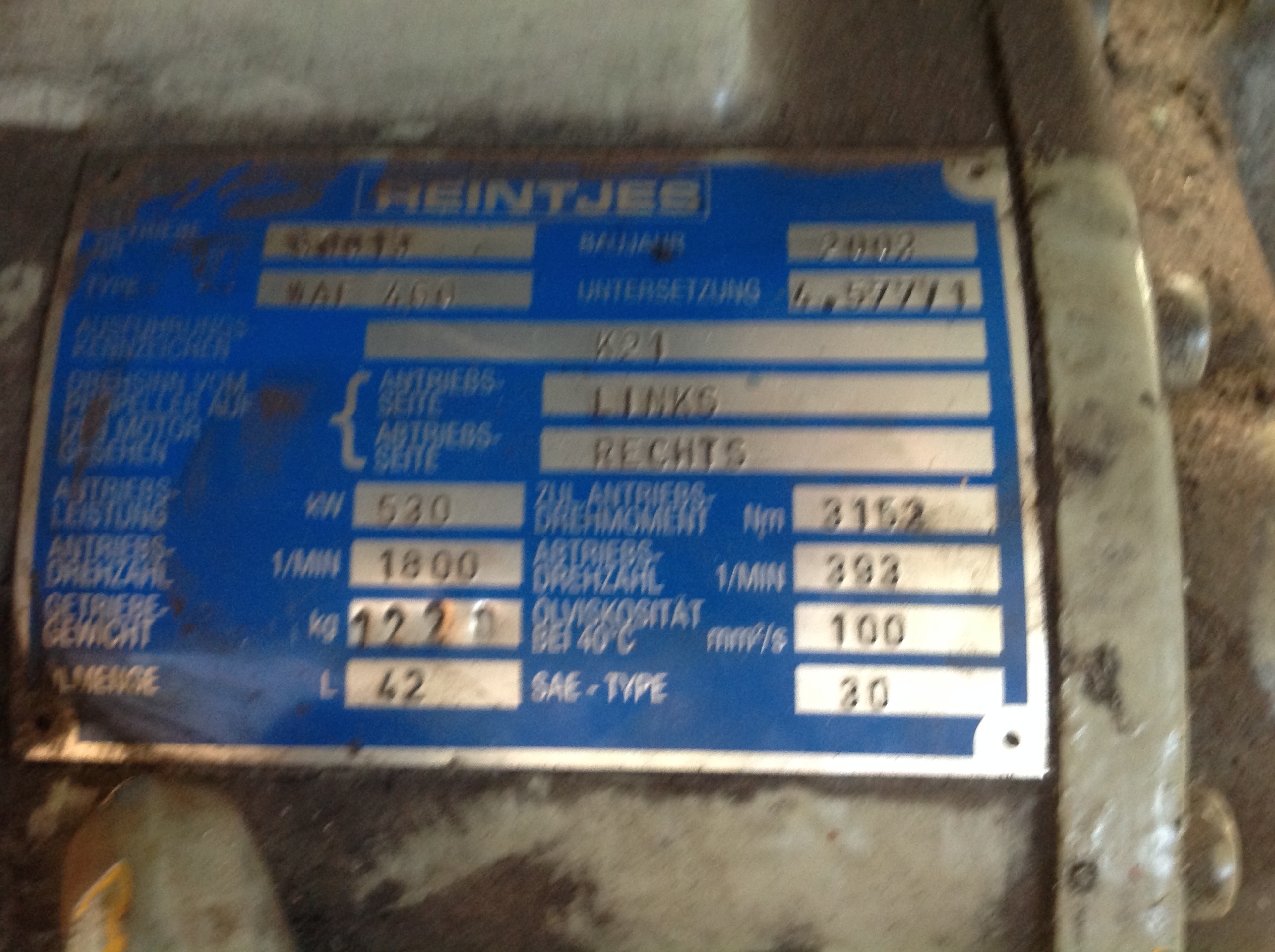 Used 2002 GEARBOX REINTJES WAF 460