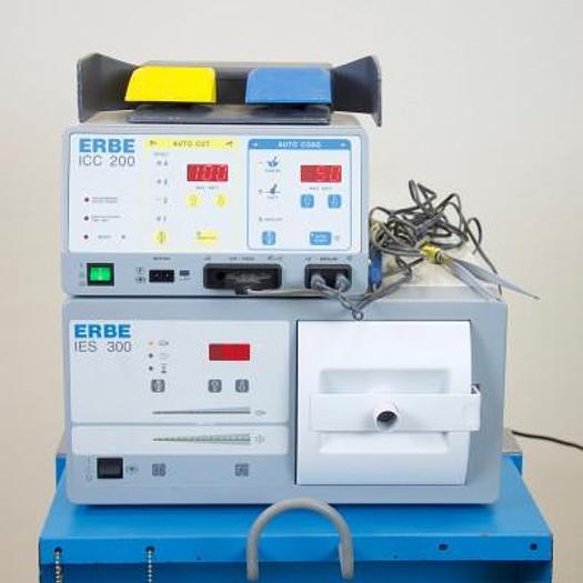Used ERBE ICC 200 SCALPEL WITH ERBE IES 300 FUME EXTRACTOR ON CART