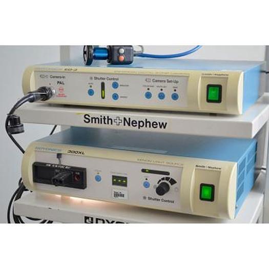 Used ENDOSCOPY COLUMN INCLUDING: SMITH AND NEPHEW ED3 3CCD CAMERA, XENON 300XL LIGHT SOURCE, CART, S COLOR PRINTER