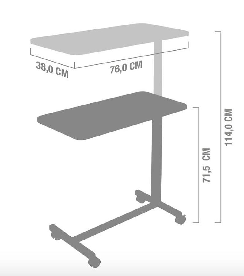 TABLE DE LIT , sur roulette, à hauteur variable