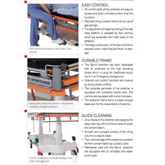Used LINET SPRINT EMERGENCY STRETCHER TROLLEY