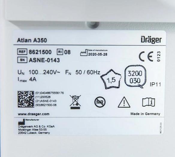 RESPIRATEUR D'ANESTHESIE DRAGER ATLAN, NEUF, SOUS EMBALLAGE, 