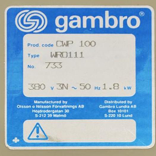 Used REVERSE OSMOSIS SYSTEM WITH PRE-TREATMENT GAMBRO CWP 100 - TYPE WRO 111 OSMOSIS PLANT