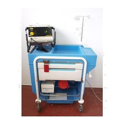 Used PVC EMERGENCY CART & DRAWERS & CODEMASTER XE DEFIBRILLATOR
