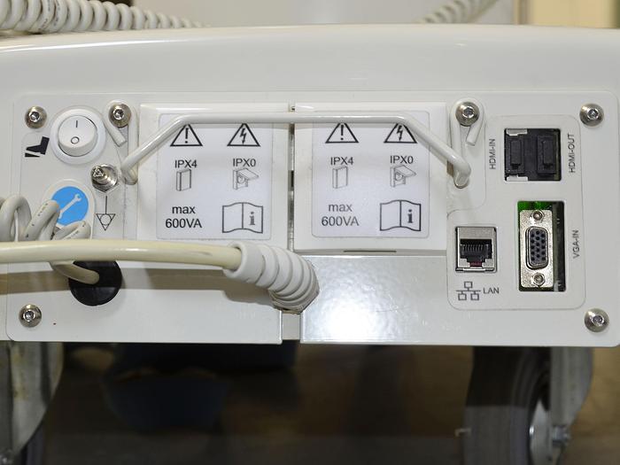 Used GYNECOLOGICAL WORKSTATION COMPOSED OF A GYNECOLOGICAL CHAIR, A VIDEO COLPOSCOPE, AN LCD SCREEN, AND A LINET BORCAD GRACIE MODEL INSTRUMENT TROLLEY