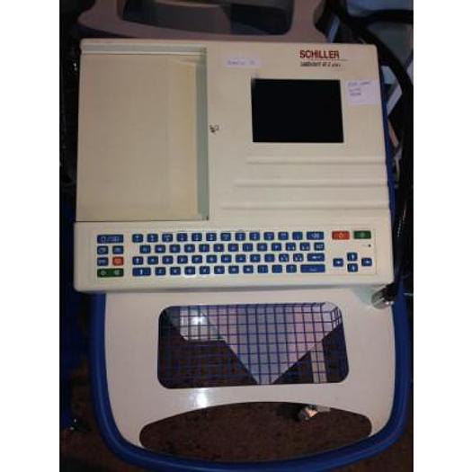 Used SCHILLER ELECTROCARDIOGRAPH AT-2 PLUS 12-channel portable ECG, on cart, WITH LARGE LCD DISPLAY