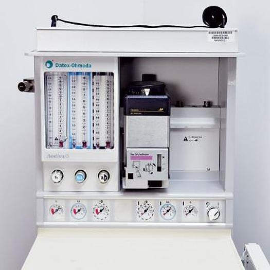 Used DATEX OHMEDA AESTIVA 5 ANESTHESIA CART WITH ISOFLURANE TANK OHMEDA ISOTEC 5