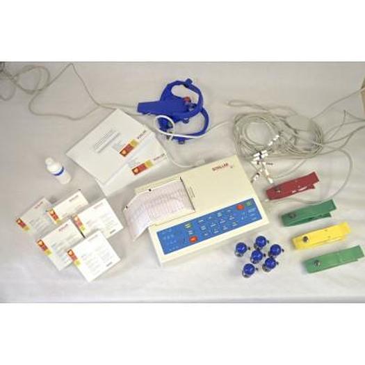 Used SCHILLER AT1 3-CHANNEL ECG WITH ECG ELECTRODE BELT AND PATIENT CABLE