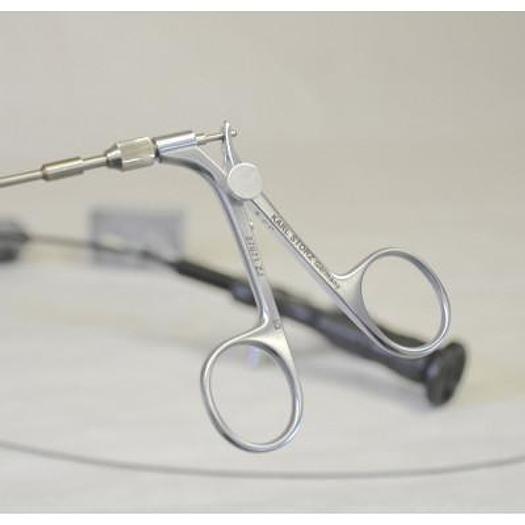 Used KARL STORZ SOFT PEDIATRIC CYSTOSCOPE, AS NEW, WITH BIOPSY FORCEPS, ELECTRODES AND CABLES