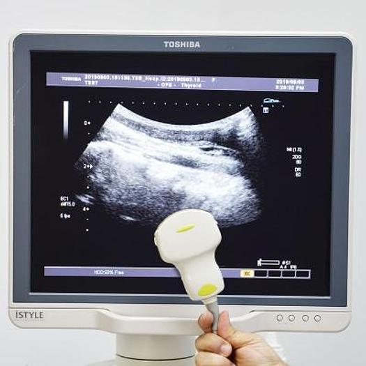 Used TOSHIBA APLIO XG ISTYLE ULTRASOUND WITH 6 PROBES INCLUDING 3D/4D AND FLAT SCREEN